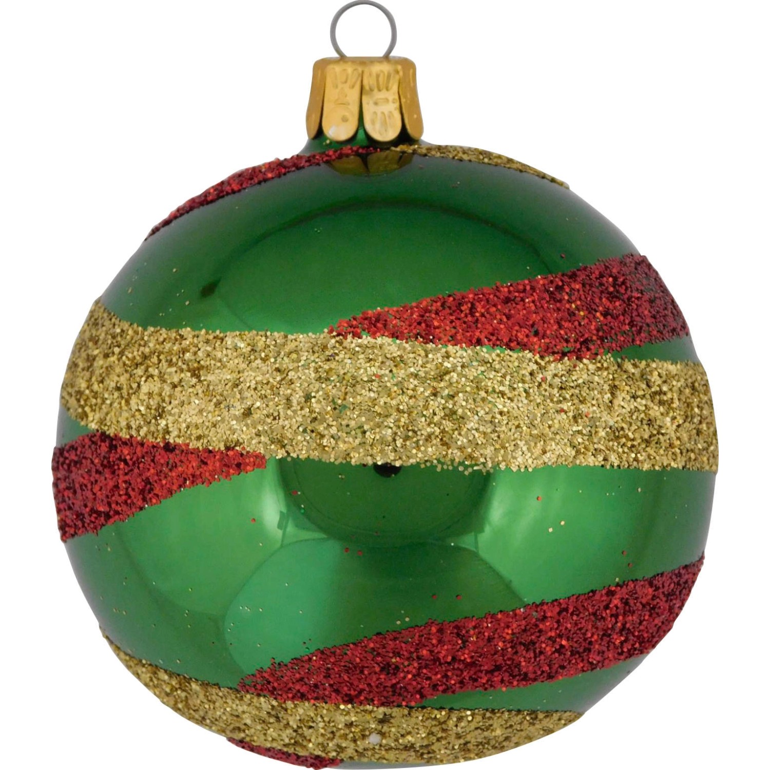Ornex Vánoční ozdoba skleněná koule s pruhy zelená, 8 cm
