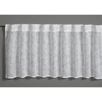 Bennetti Vitrážová záclona se skrytými poutky, květiny, stříbrná šedá 140 x 45cm