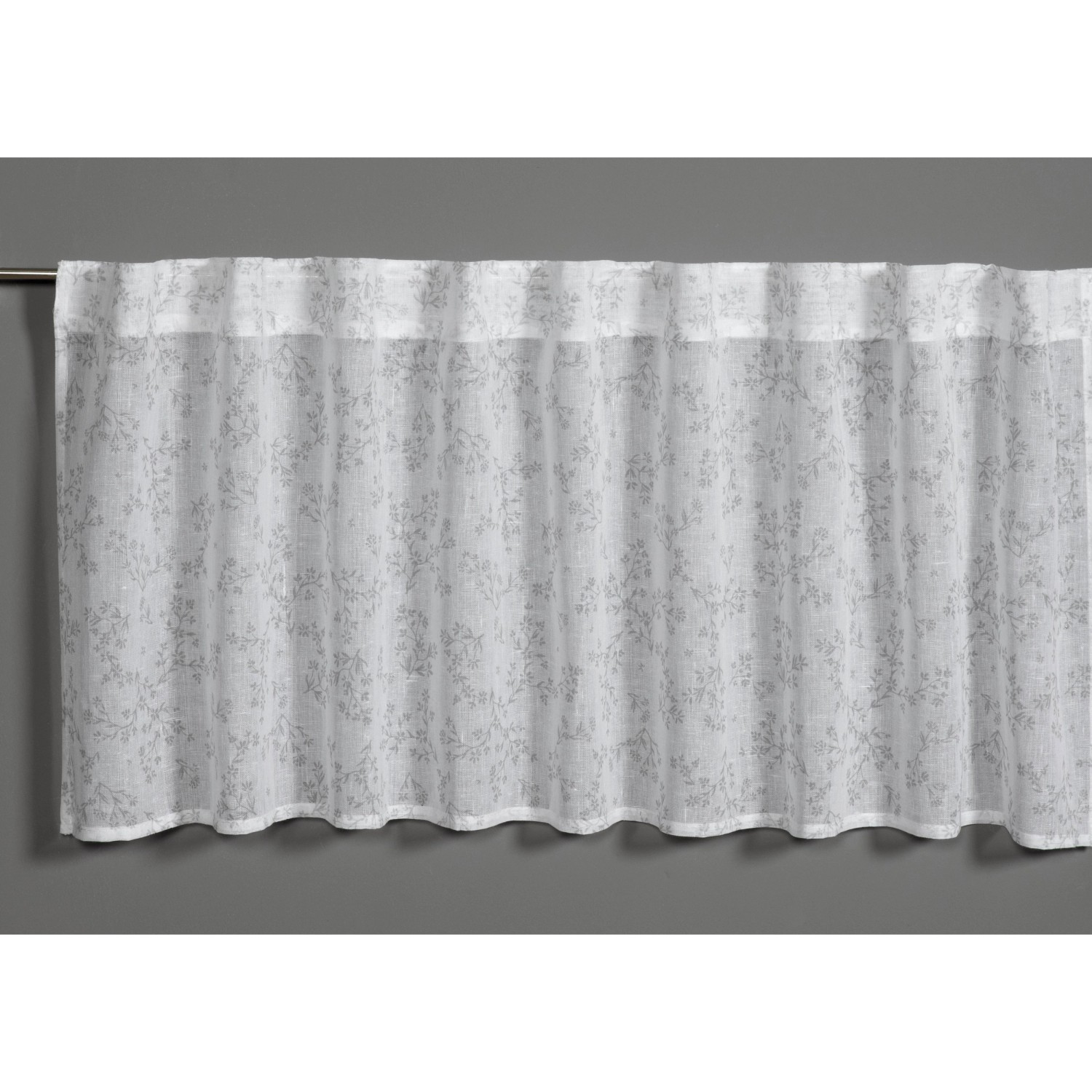 Bennetti Vitrážová záclona se skrytými poutky, květiny, stříbrná šedá 140 x 45cm