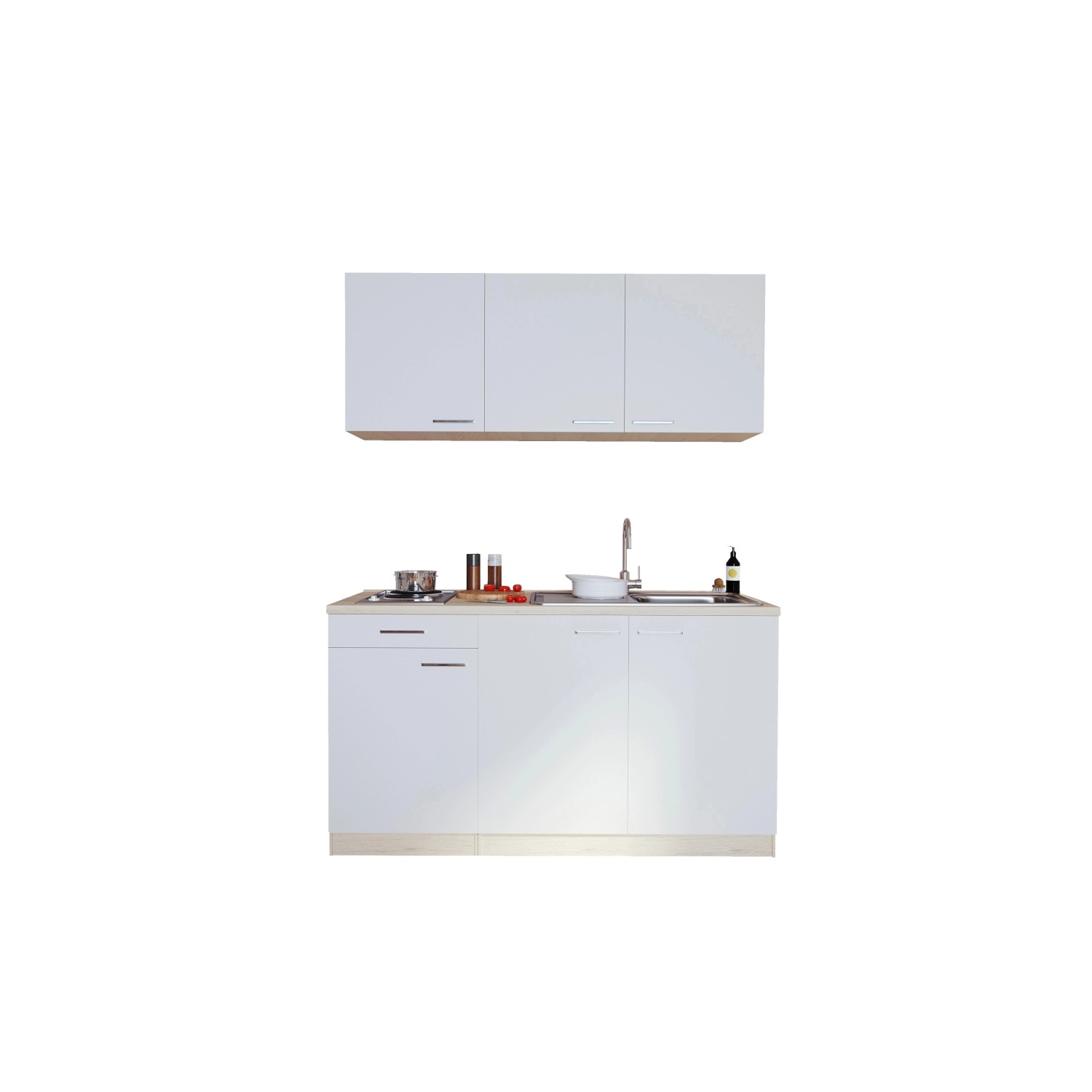 Respekta Kuchyně Luis bílá/dub 150 cm-nerezová varná deska