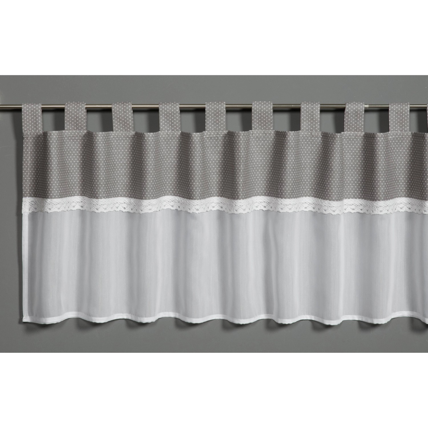 Sehlbach Vitrážová záclona s poutky, s krajkou, stříbrnošedá 135 x 45 cm