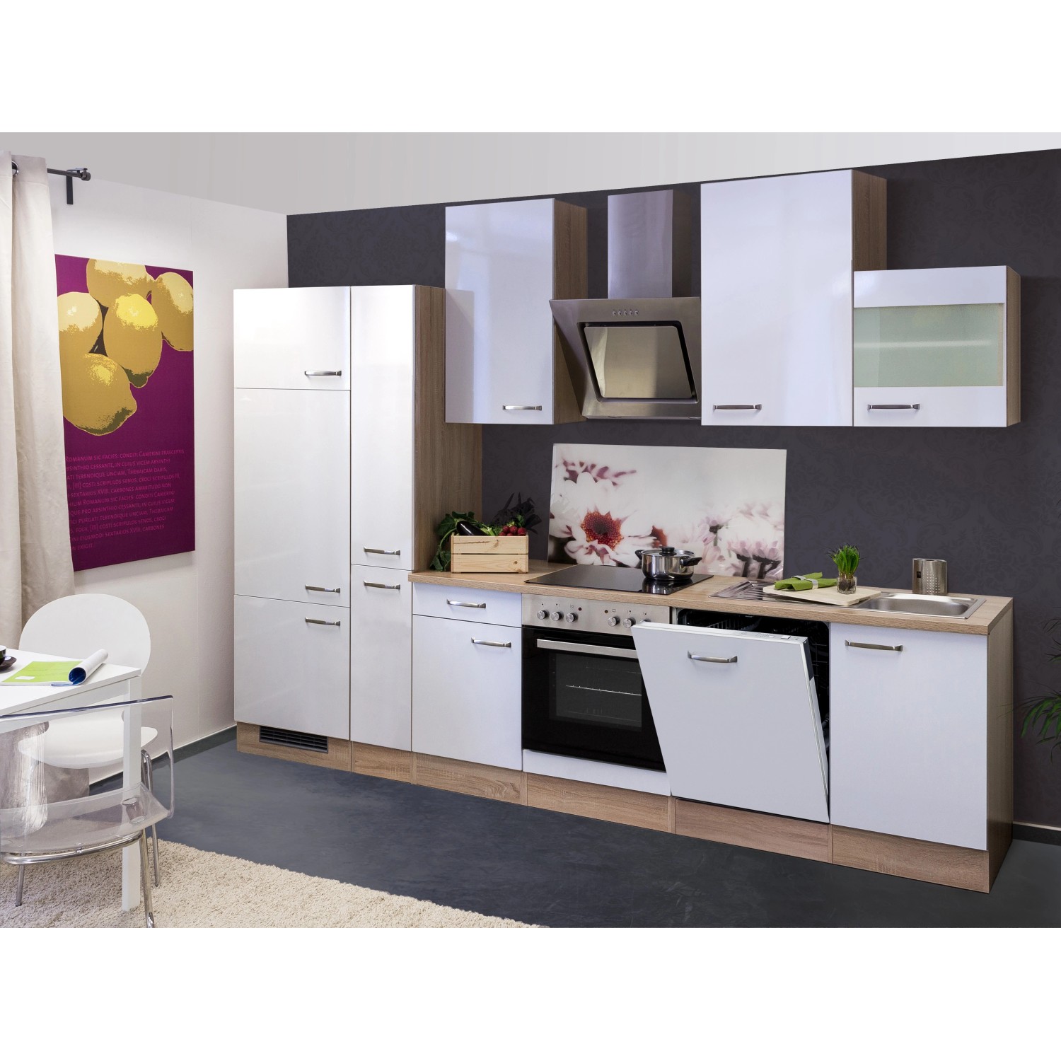 Flex-Well Kuchyně Valero 310 cm/typ 1-lednice/trouba/varná deska/digestoř/myčka