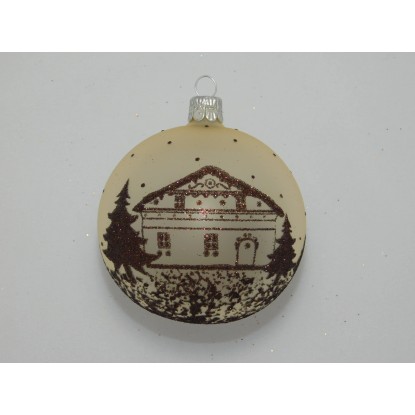 Ornex Skleněná vánoční ozdoba hnědá s chatou pr. 8 cm