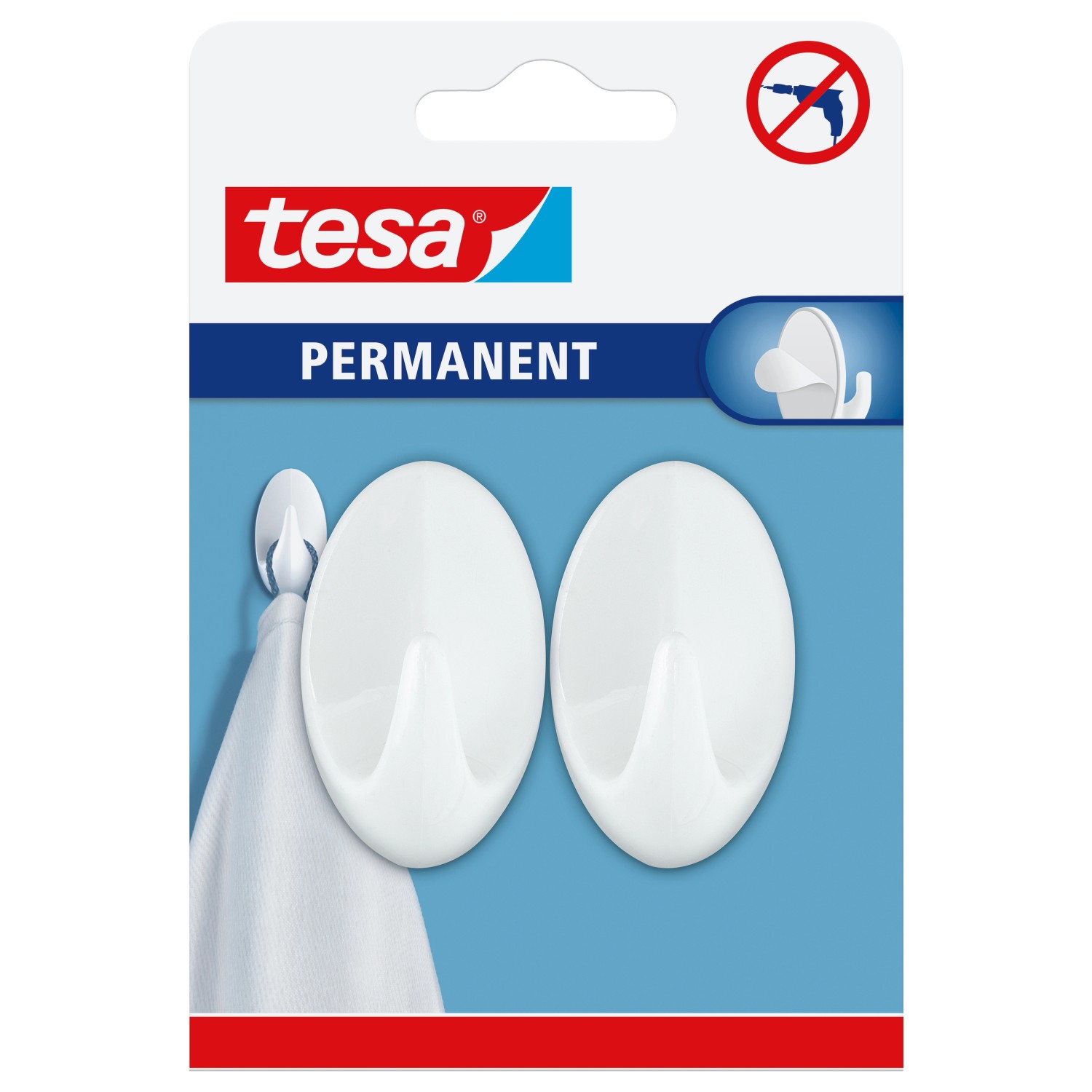 tesa Samolepicí háčky Permanent L oválné, bílá, 2 ks
