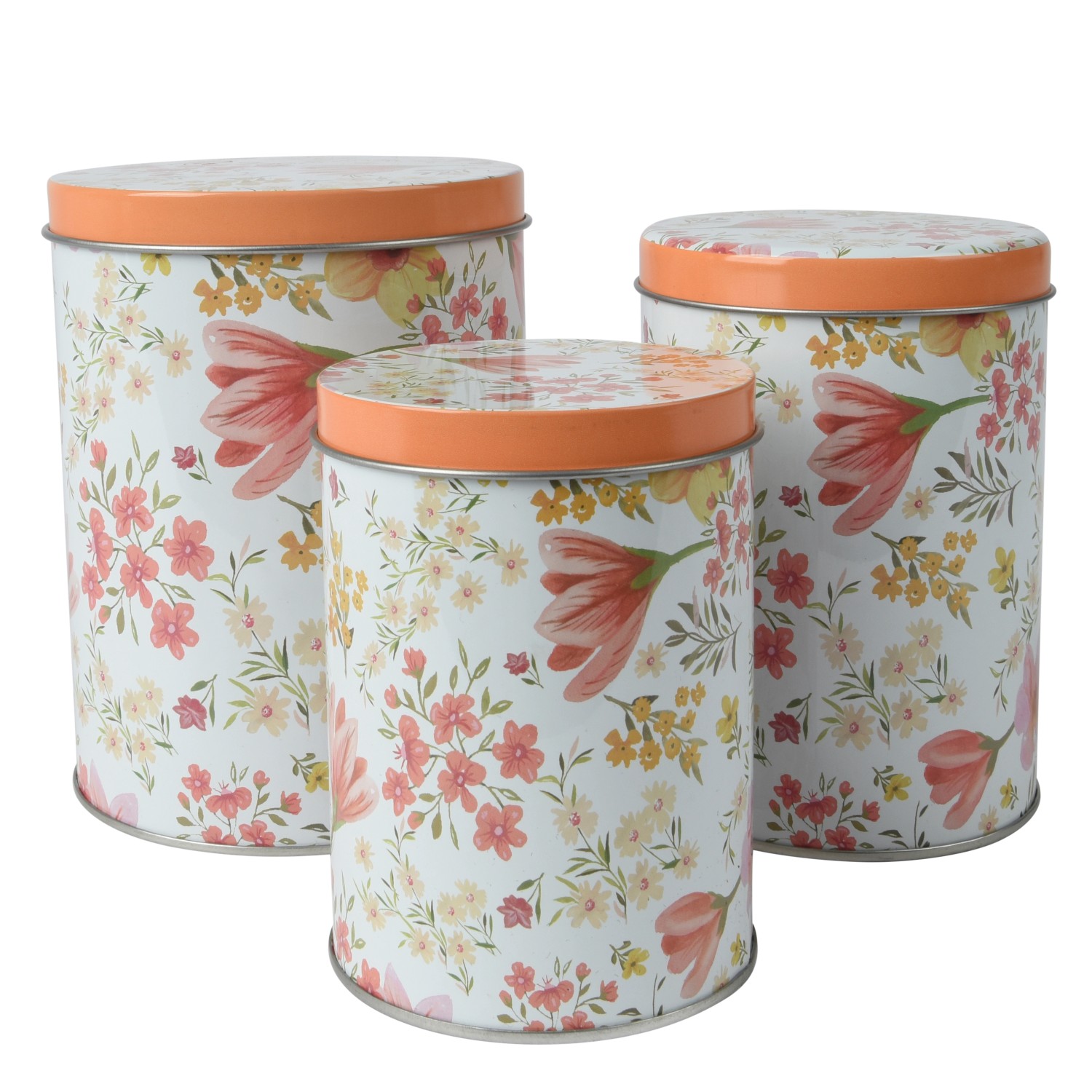 Sada kulatých dóz s květinovým motivem, 3dílná