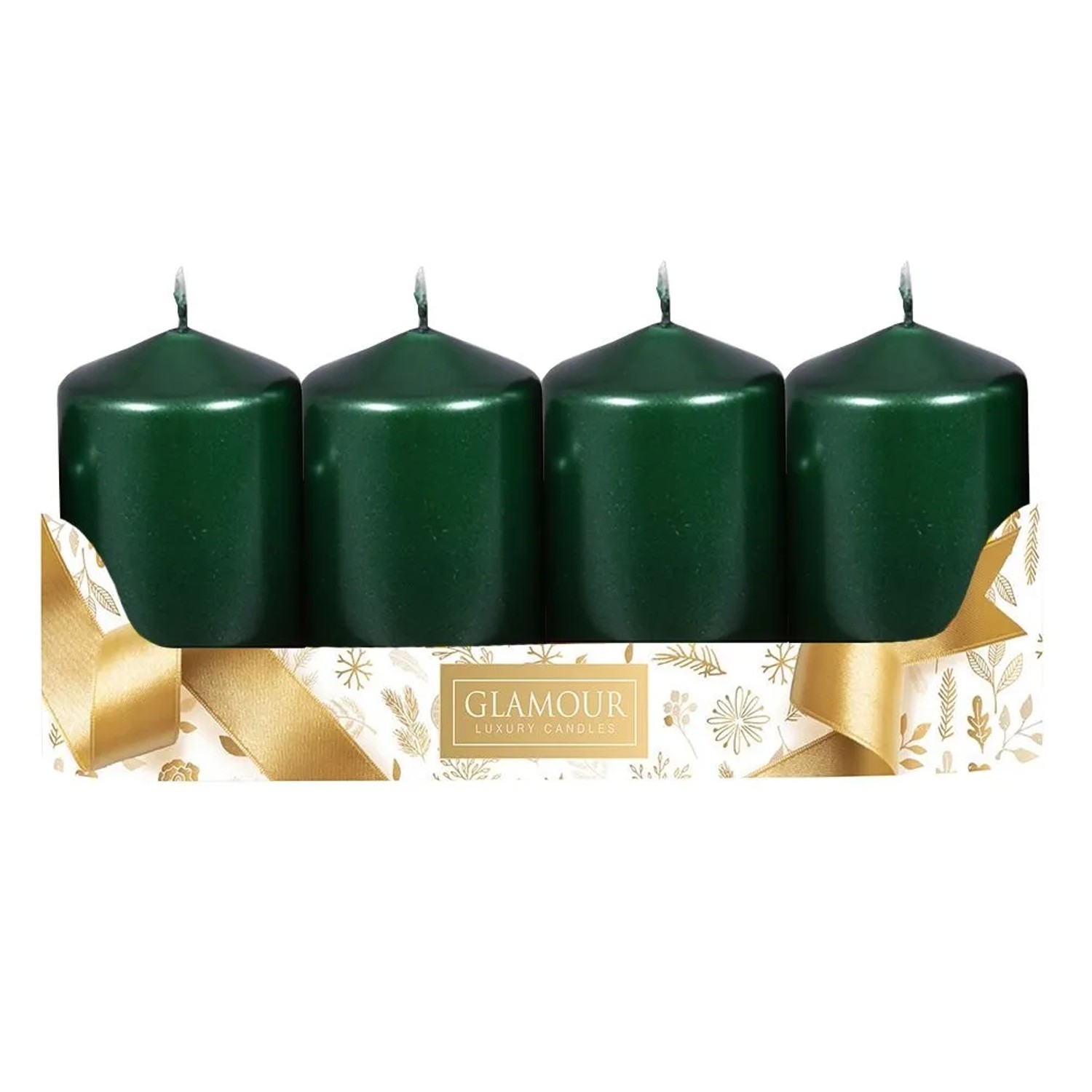Sada adventních svíček VÁLEC metalická lesklá zelená 5 x 9 cm, 4 ks