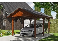 Skan Holz Přístřešek na auto Wallgau ořech, bez šindelů, 380 x 500 cm