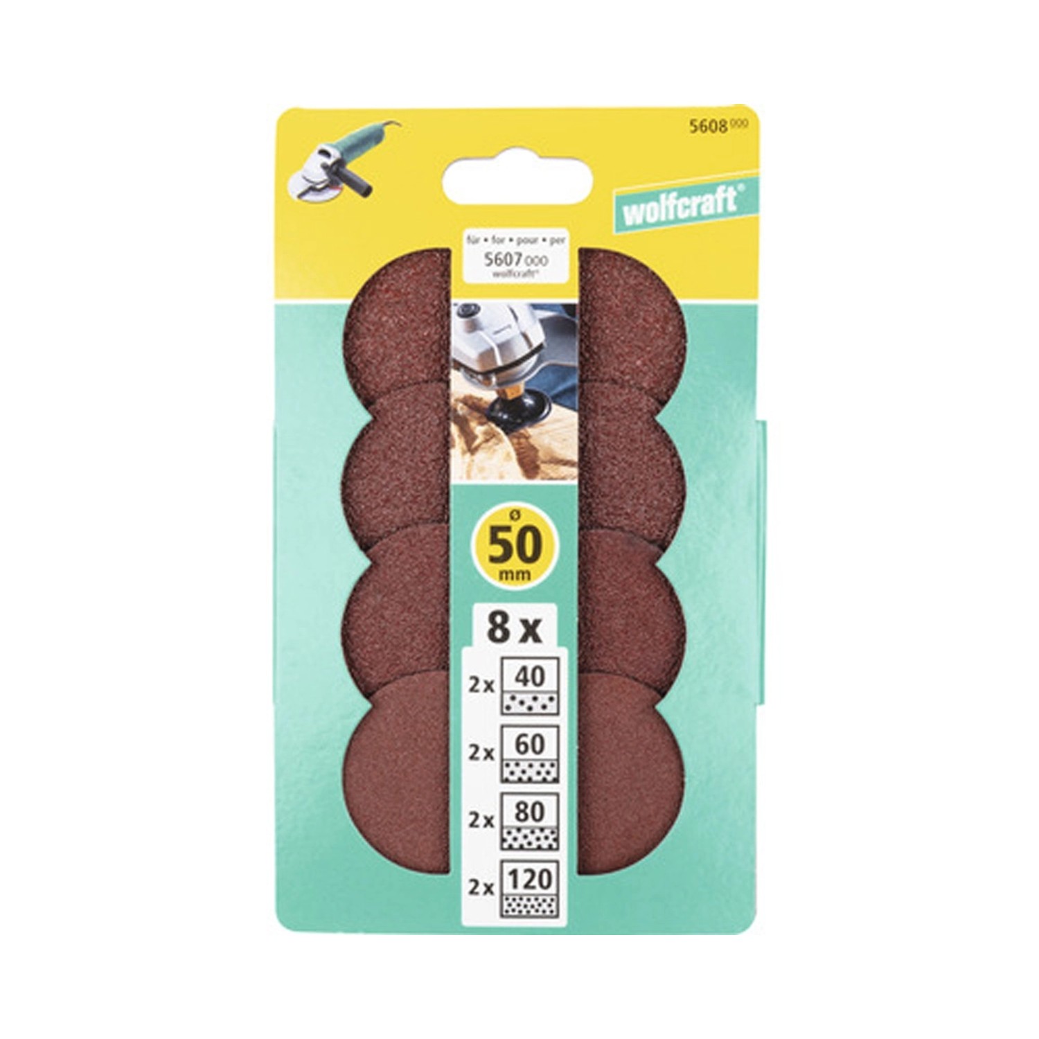 Wolfcraft Sada brusných nástavců se šroubovacím trnem, pr. 50 mm, 8 ks