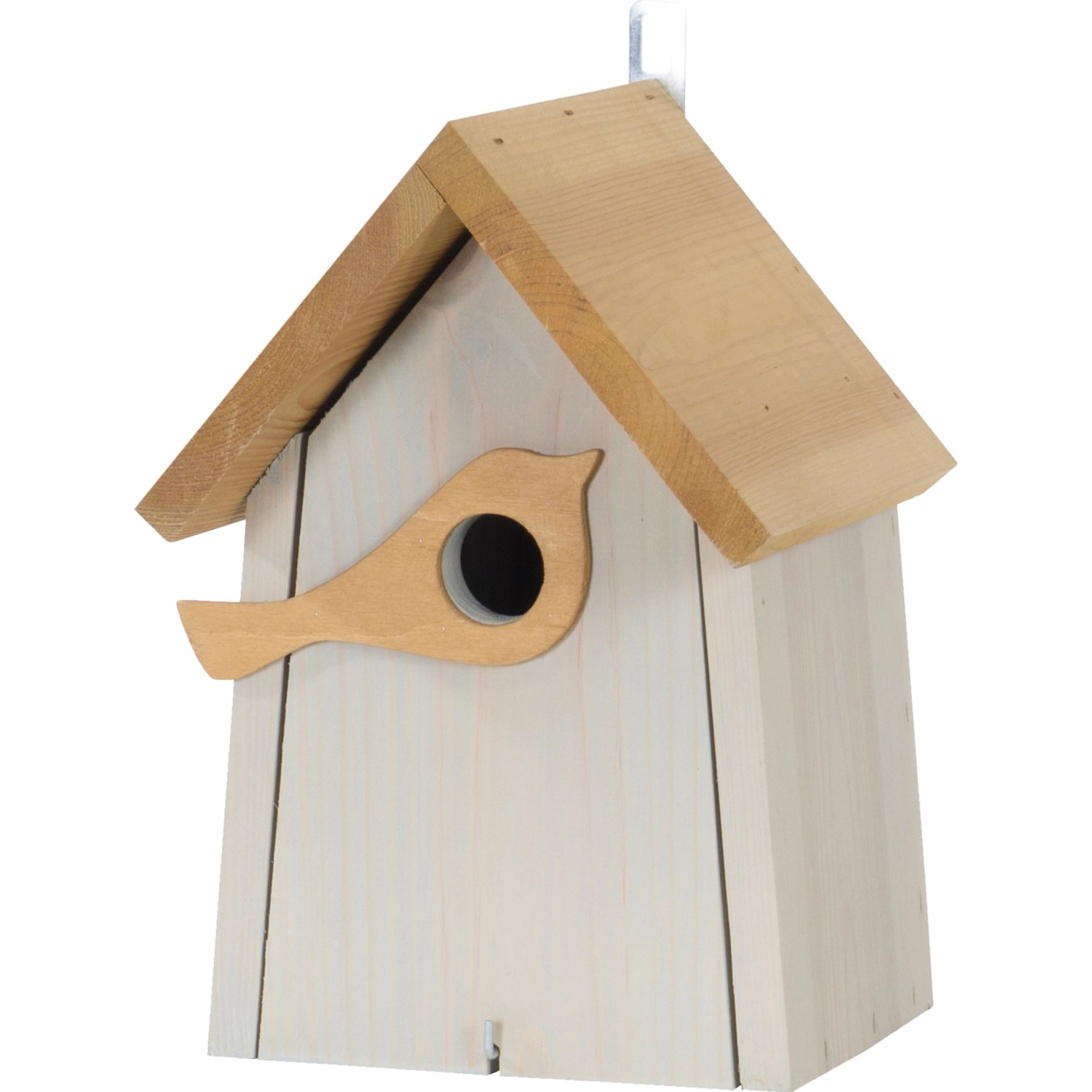 Ptačí budka s figurkou ptáčka FSC  světle šedá - hnědá