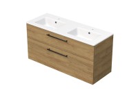 INTEDOOR Koupel.skříň+dvojumyvadlo BEE, úchyt černý, š. 121 cm, dub Hickory