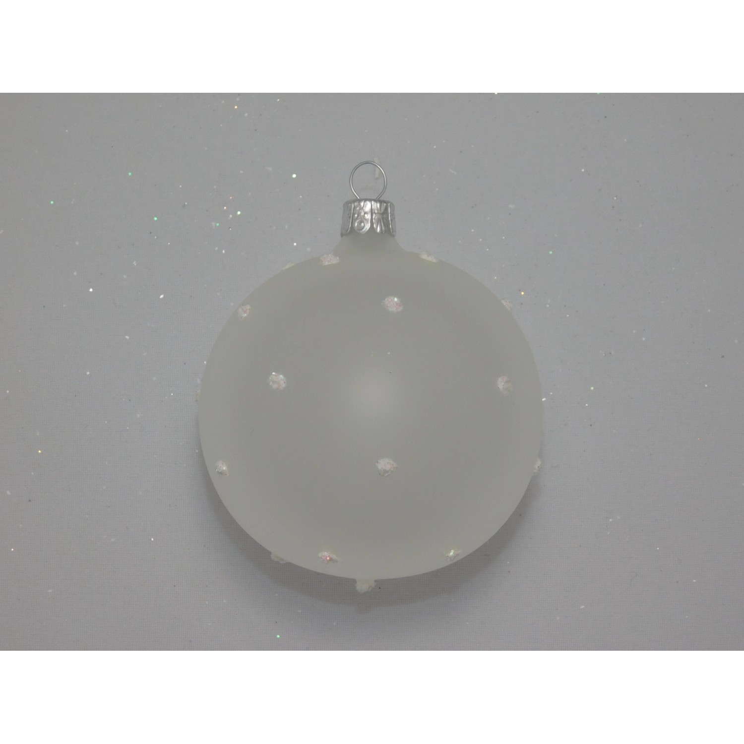 Ornex Skleněná vánoční ozdoba bílá s puntíky pr. 8 cm
