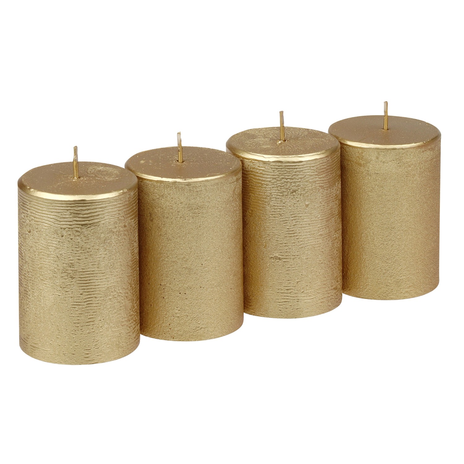 Steinhart Adventní válcová svíčka rustikální lesklá zlatá, pr. 5,8 x 8 cm, 4 ks