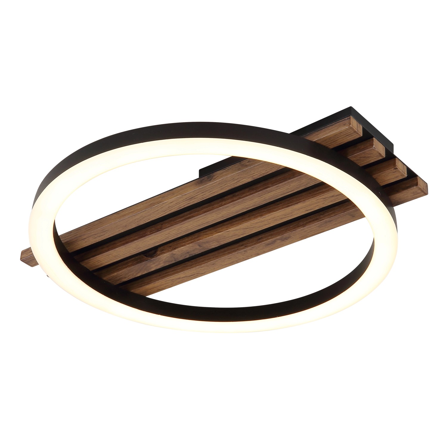 GLOBO Stropní LED svítidlo TISHA 12W 1200lm 3000K, černá/dřevo, 34 x 30 cm