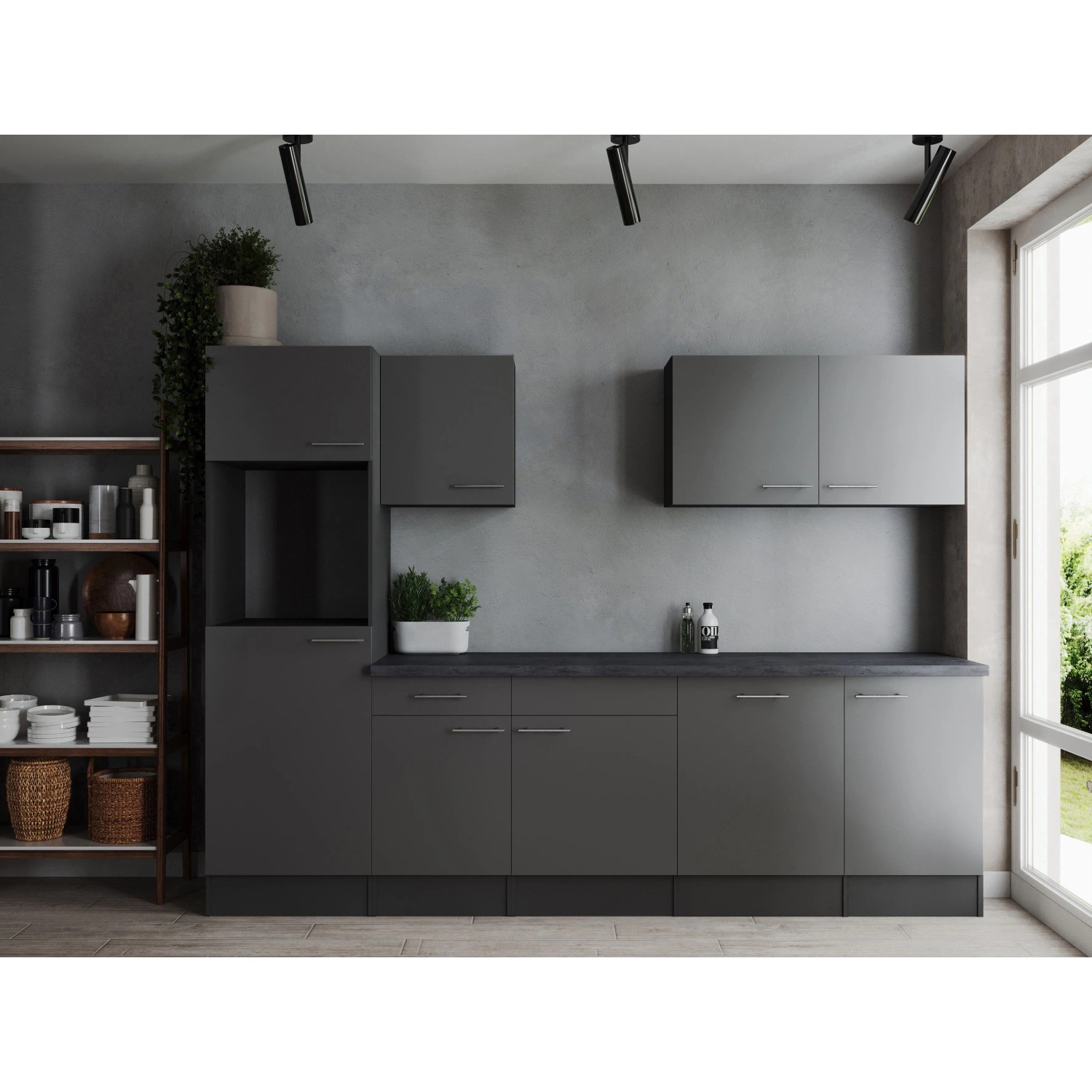 Respekta Kuchyně Oliver šedá/žula 280 cm - bez el. přístrojů