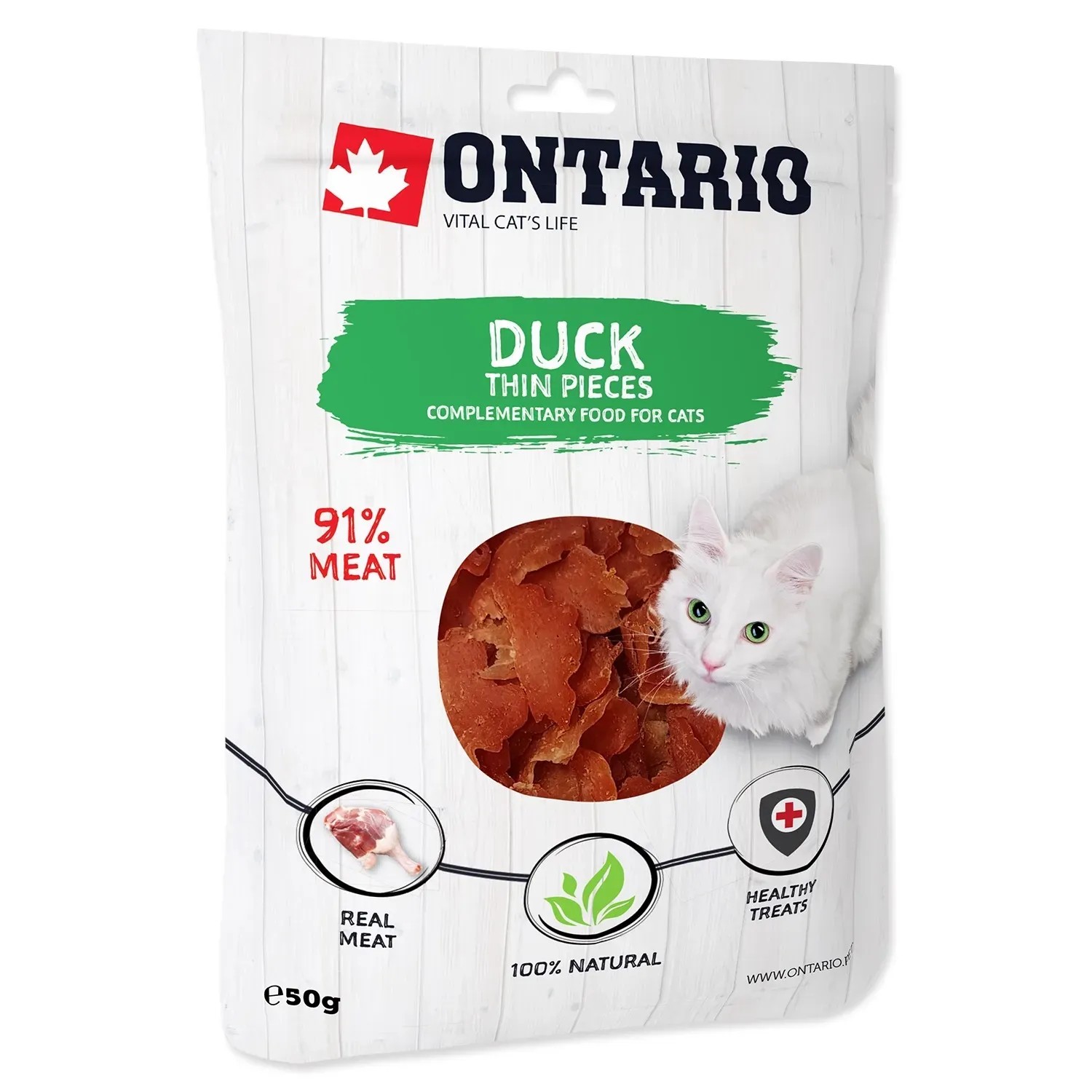 Levně ONTARIO Doplňkové krmivo pro kočky Tenké kachní plátky 50 g