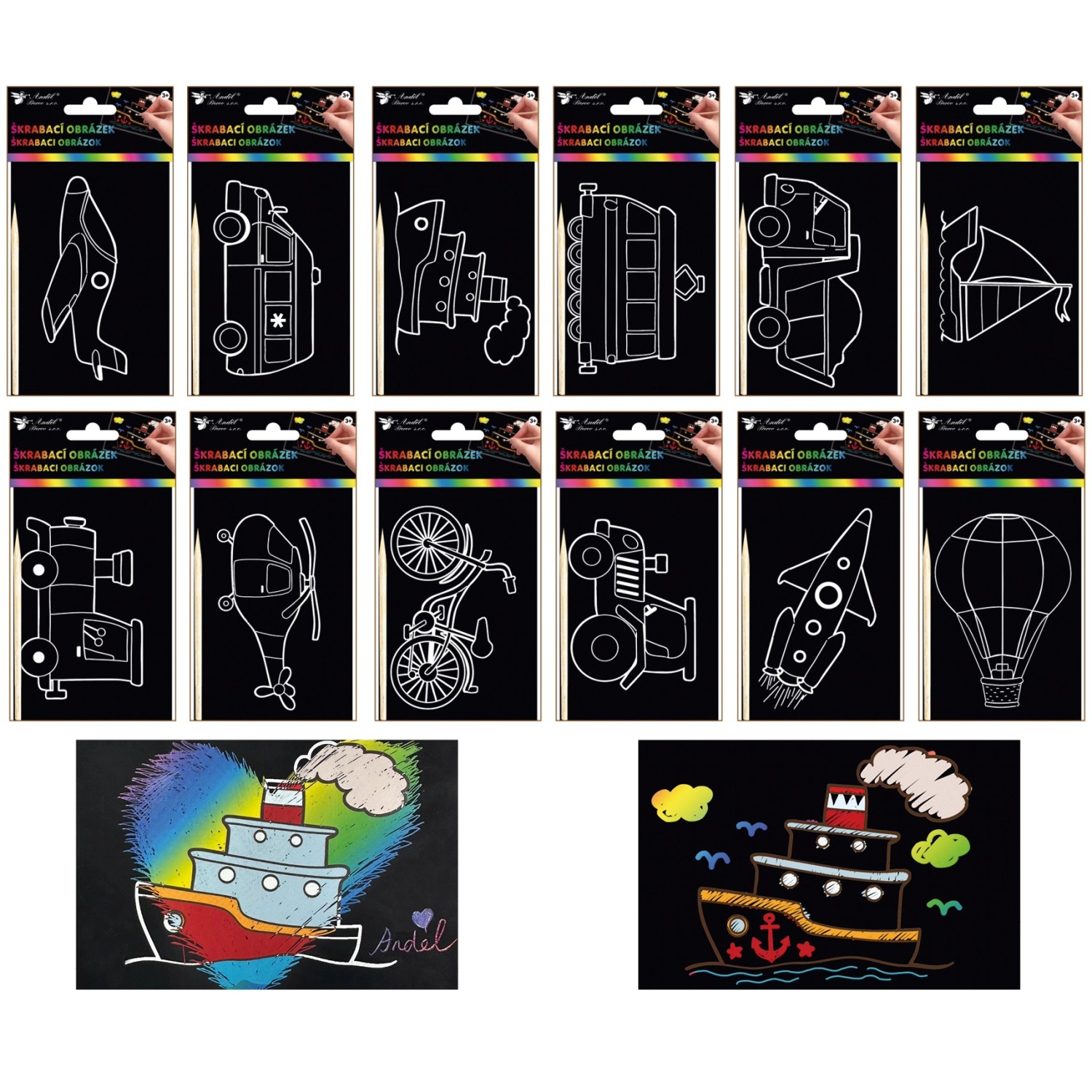 Škrabací obrázky, motiv doprava, 10,5 x 15,5 cm