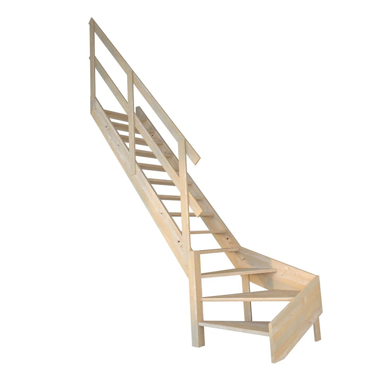 StarWood Schody Korfu smrkové levé otevřené dřevěné zábradlí