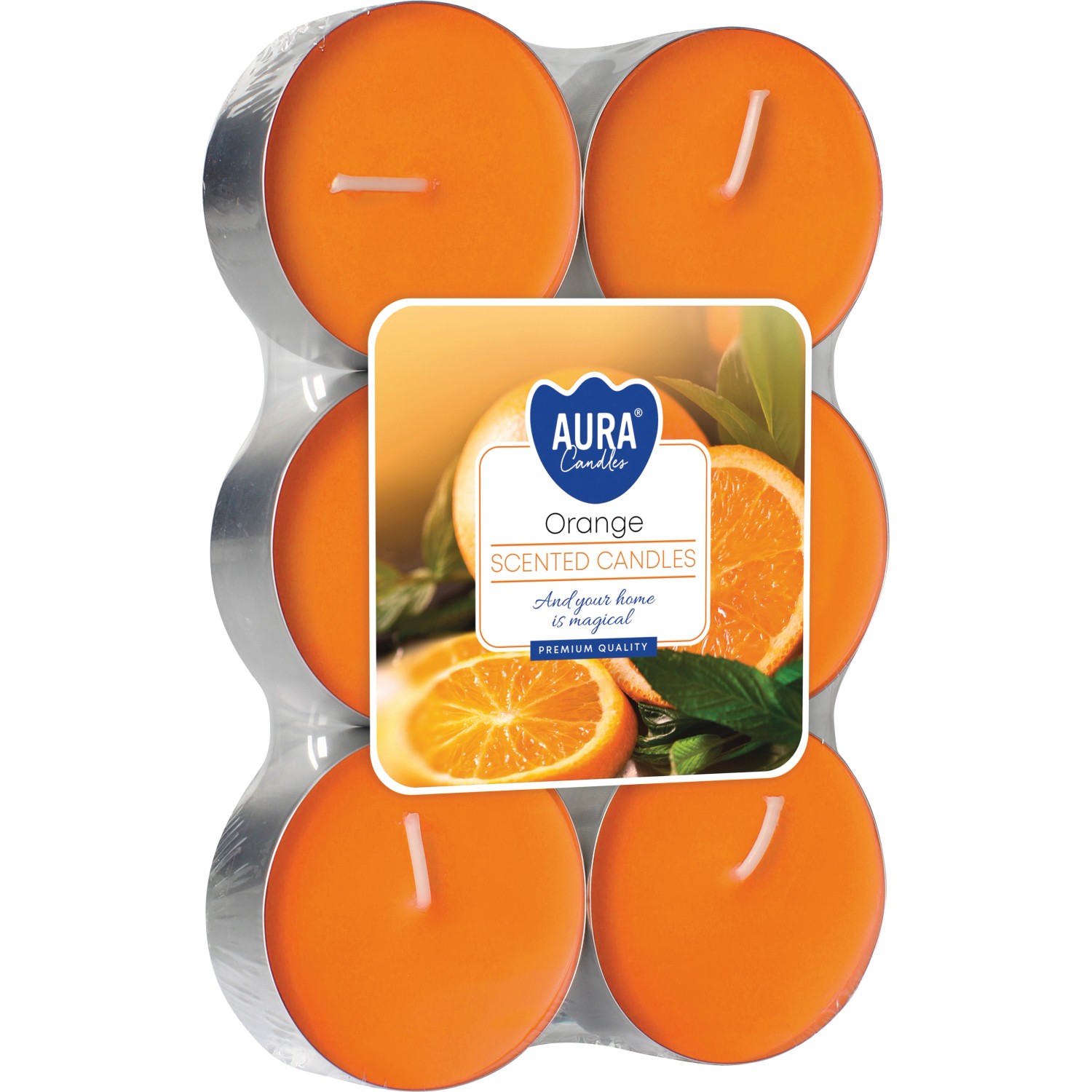 AURA Candles Maxi vonná čajová svíčka Orange pr. 5,7 cm, 6 ks