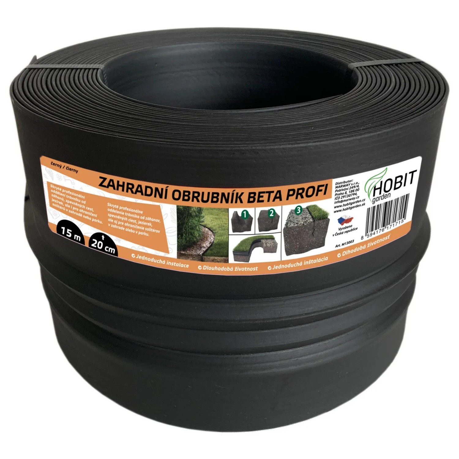 HOBIT garden Zahradní obrubník BETA PROFI černý 20 cm x 15 m