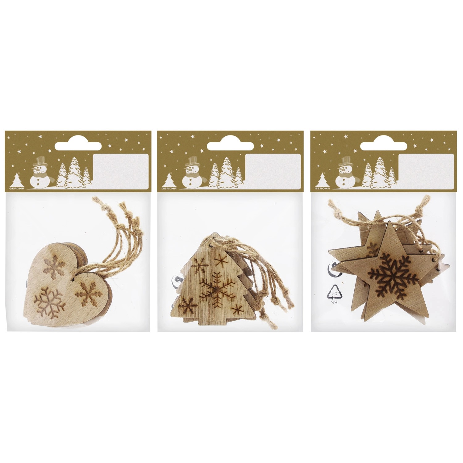 Dřevěné závěsné dekorace, 6 cm, 4 ks, různé druhy