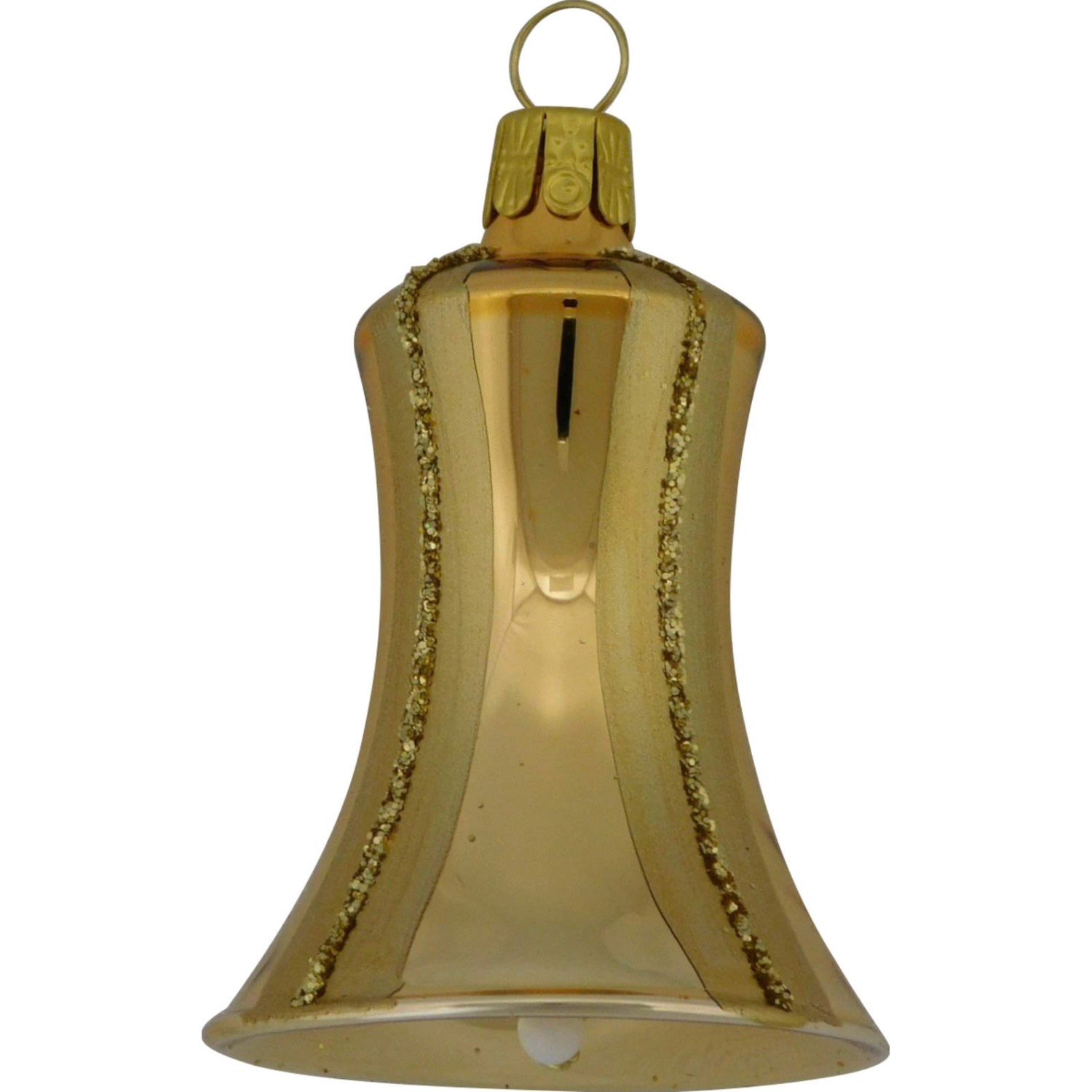 ORNEX Vánoční ozdoba skleněný zvonek s pruhy zlatý, 5,5 cm