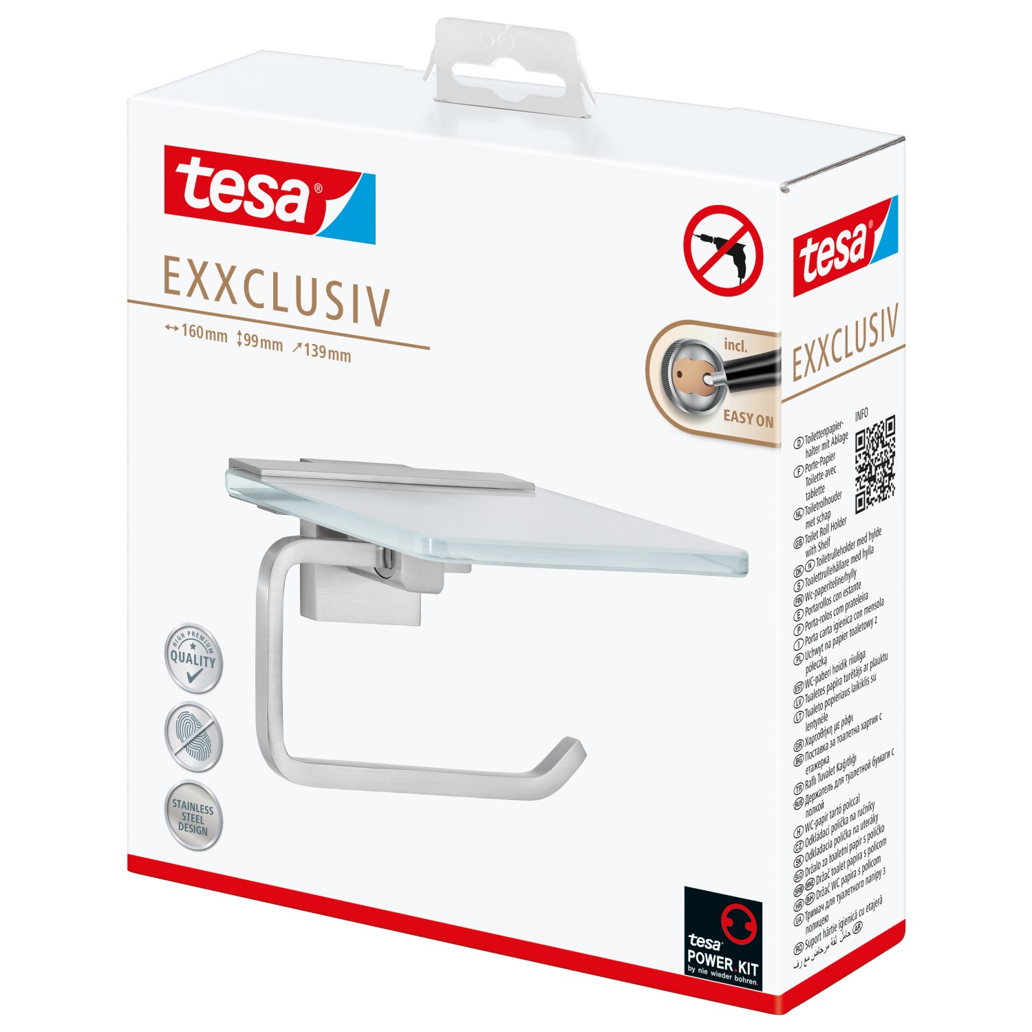 tesa Držák toaletního papíru Exxclusiv s poličkou nezerový vzhled