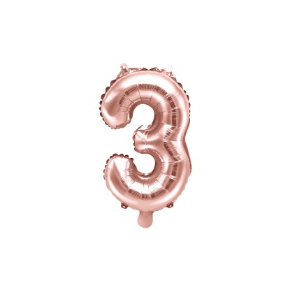PartyDeco Balón fóliový číslo "3" růžové zlato 35 cm