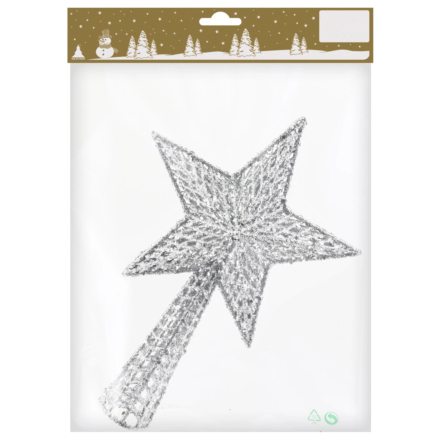 Hvězda na vánoční stromek plastová se třpytkami, stříbrná