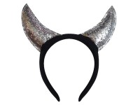 Čertovské rohy na čelence třpytivé, stříbrné