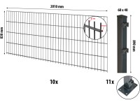 Floraworld Kompletní plotový set 2prut. sl.6x4 patka, antracit, 83 cm, 20 m
