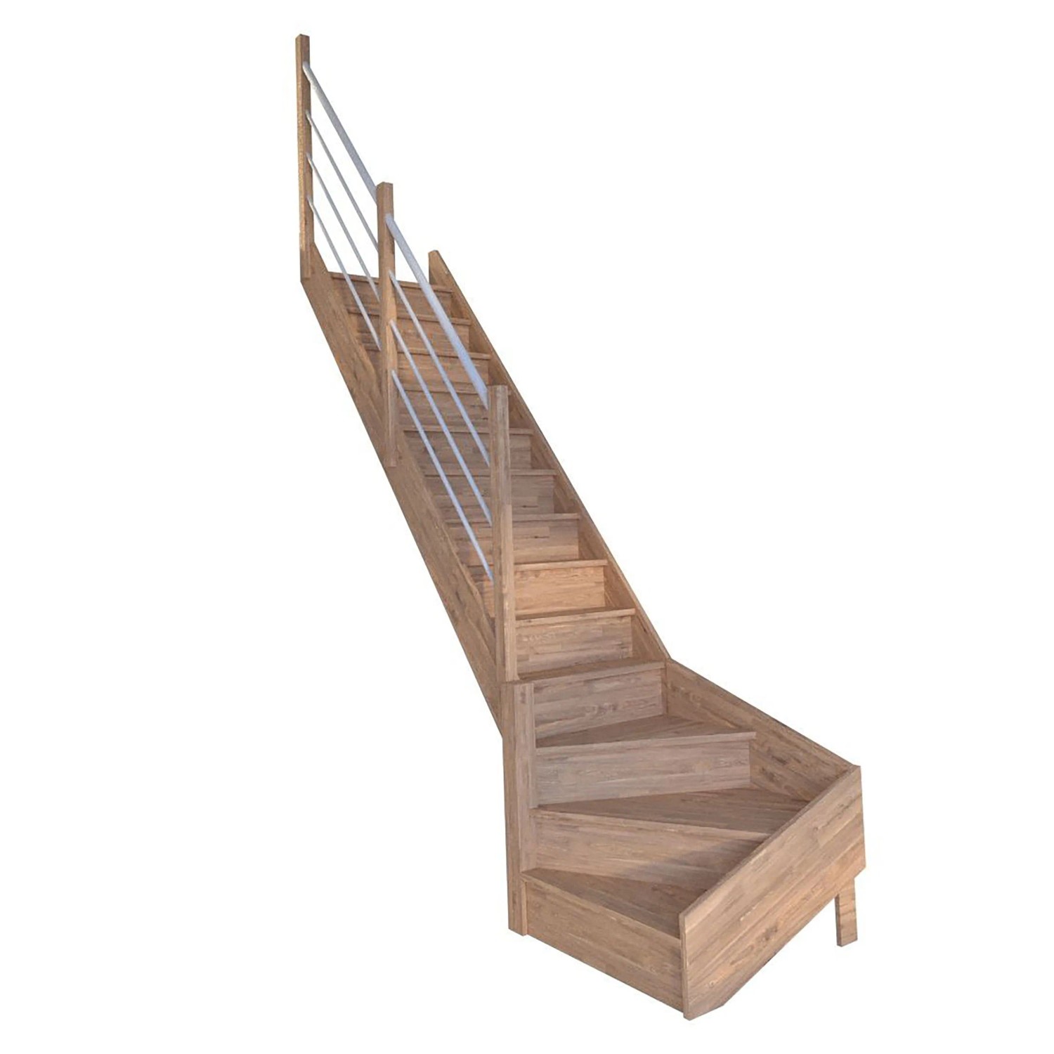 StarWood Schody Rhodos dubové levé uzavřené dřevěné nerezové bílé zábradlí