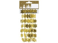 Vánoční girlanda se sněhovými vločkami, plast, zlatá, 180 cm