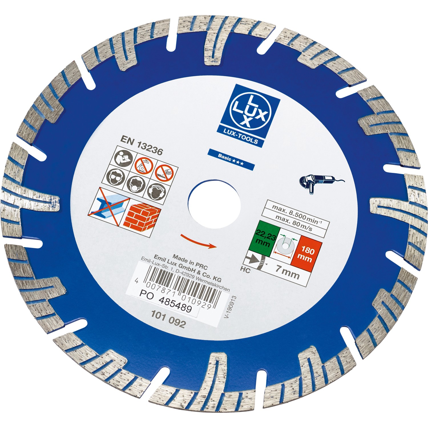 LUX Diamantový řezný kotouč Classic na kámen středně tvrdý segment. prům. 180 mm