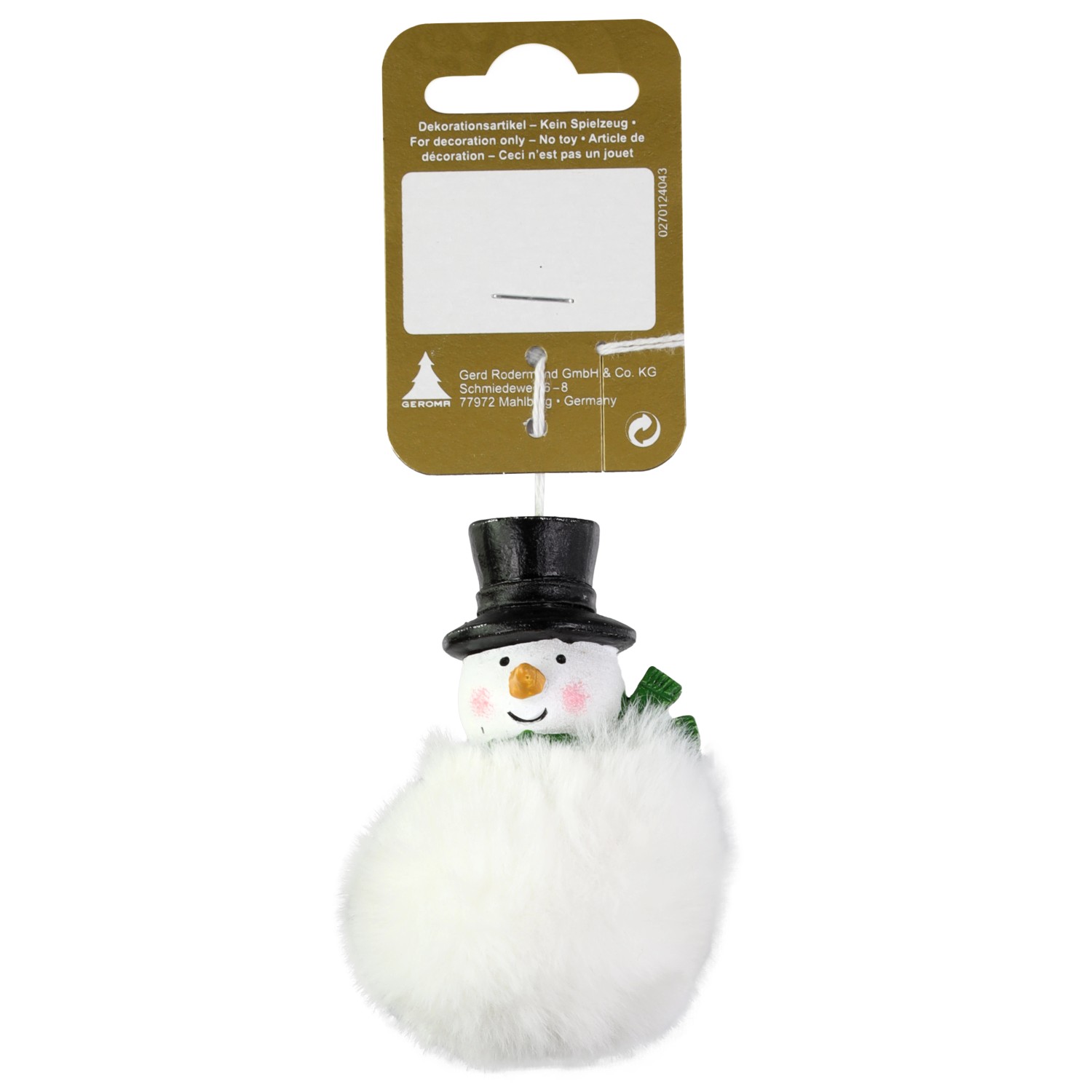 GEROMA Závěsná vánoční dekorace sněhulák z polyresinu a plyše 7,5 cm, 1 ks