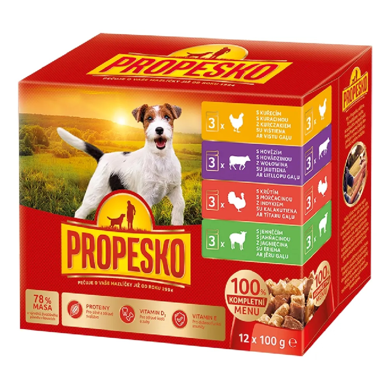 Propesko Kapsičky pro psy kuřecí/hovězí/krůtí/jehněčí, 12x 100 g