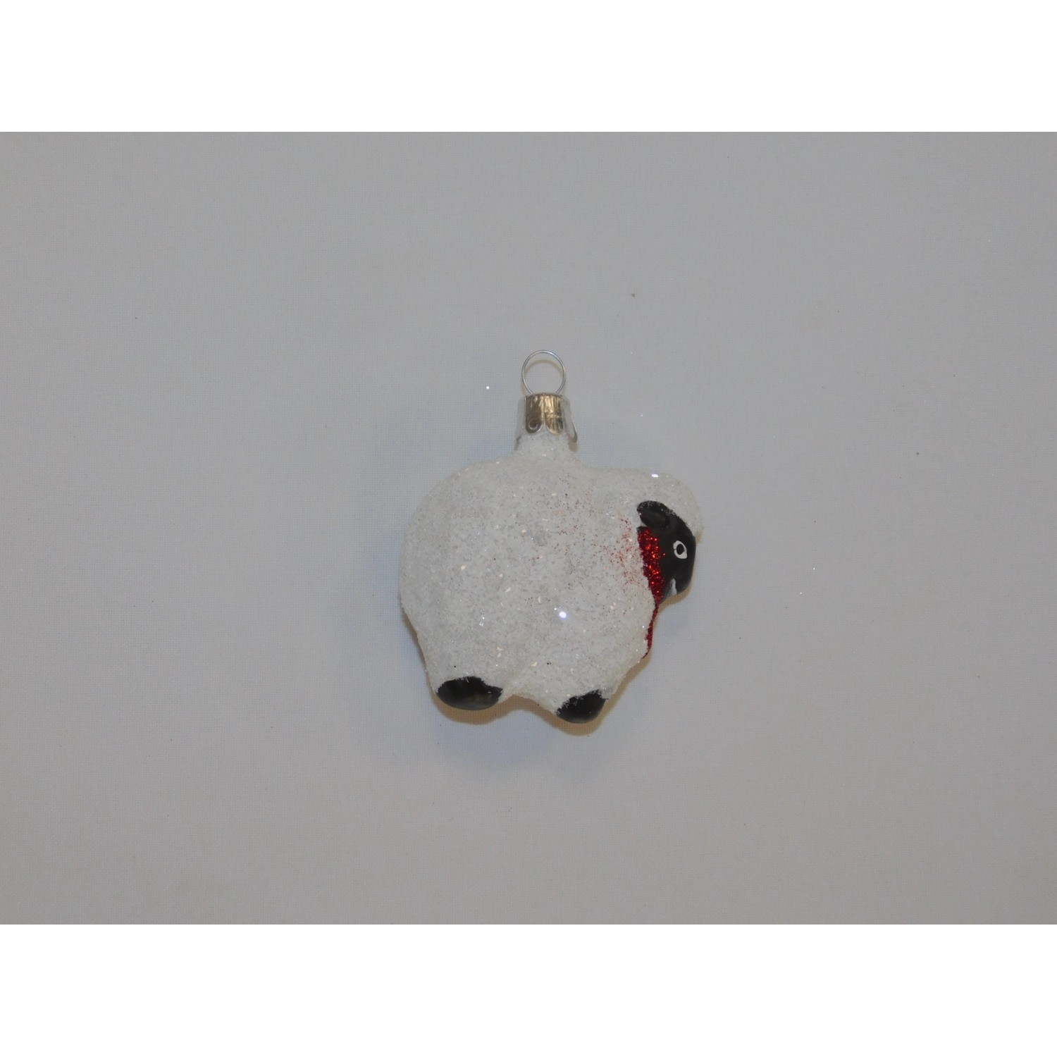 ONREX Vánoční ozdoba skleněná ovečka bílá posyp 5 cm