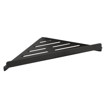 Černá rohová sprchová police t.b.t. s odtokovými otvory.
