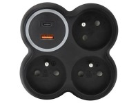 SOLIGHT Rozbočka 3 zásuvky, 15A, USB A+C, rychlonabíječka 20W PD, matná černá SOLIGHT Rozbočka 3 zásuvky, 15A, USB A+C, rychlonabíječka 20W PD, matná černá