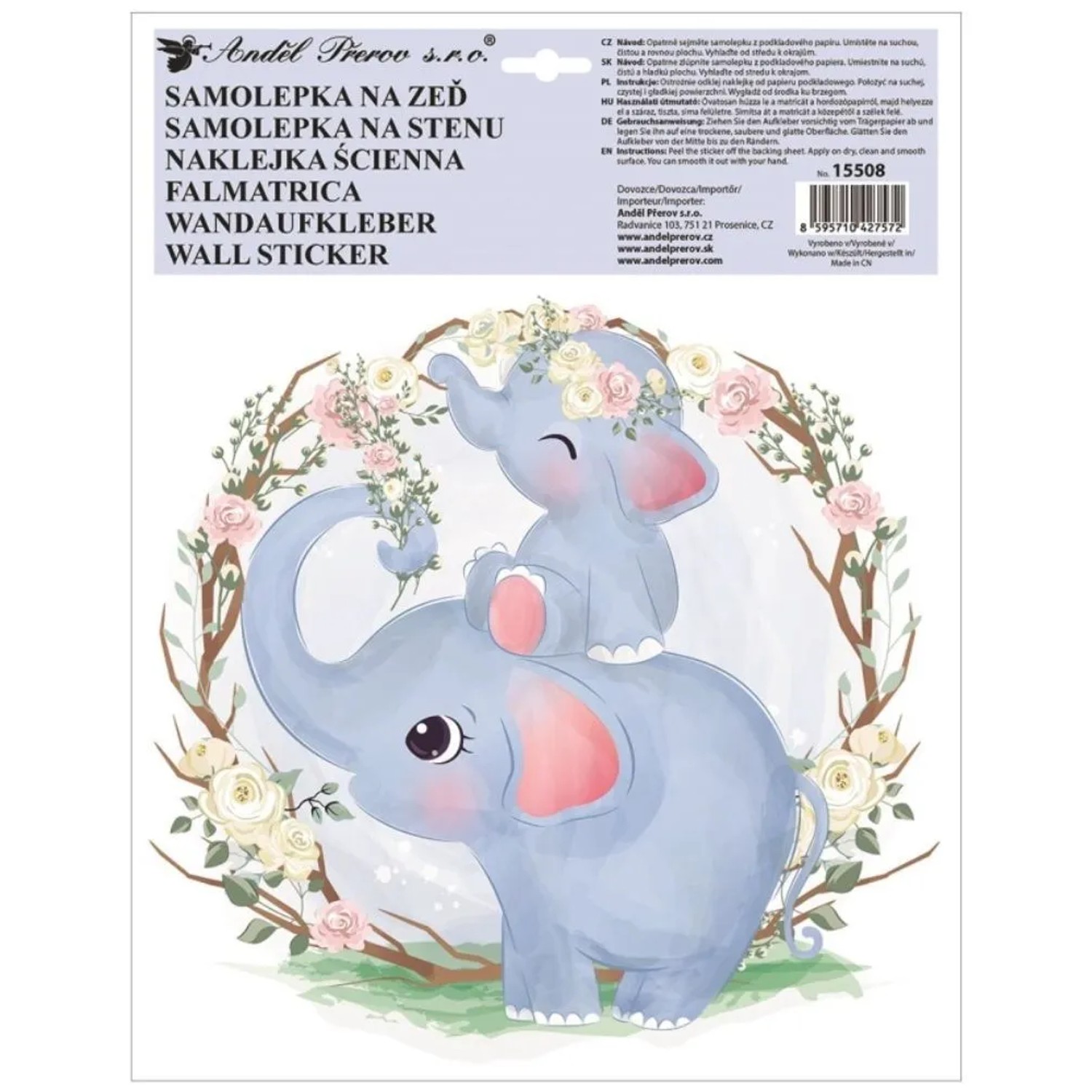 Anděl Přerov Samolepka na zeď barevná Slon 30 x 42 cm