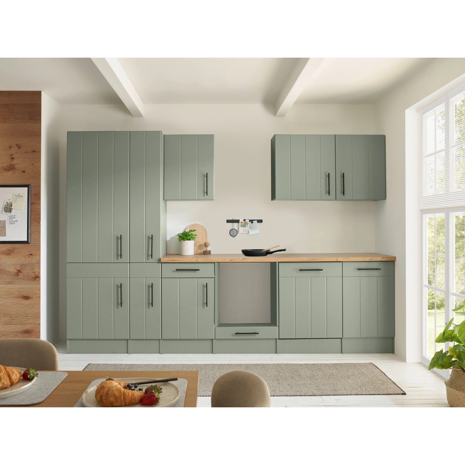 Respekta Kuchyně Anton zelená/dub divoký 310 cm-bez el. přístrojů