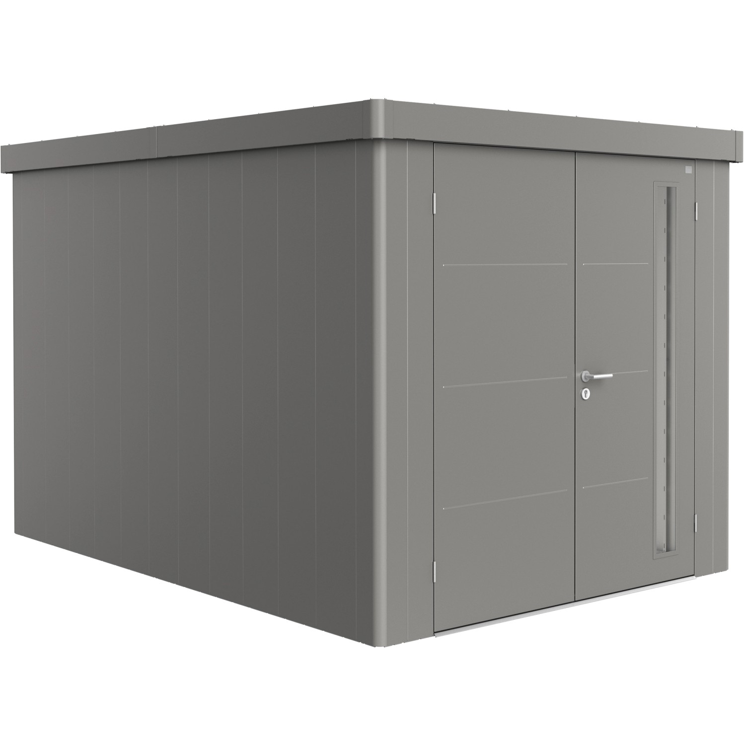 Biohort Plechový zahradní domek Neo4B dvoukřídlé dveře křem. šedá 236 x 348 cm