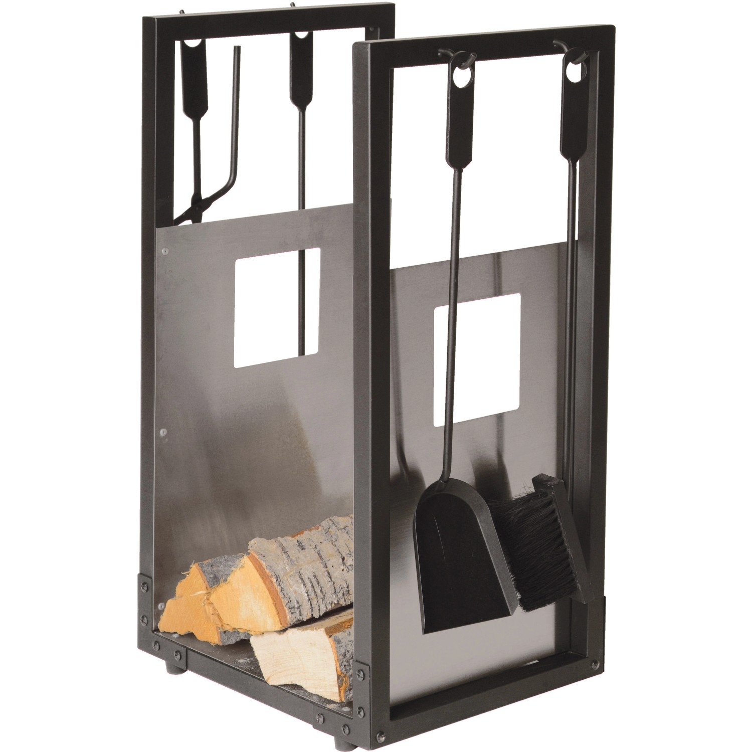 Lienbacher Koš na dřevo s 4-dílnou krbovou soupravou, černý povlak