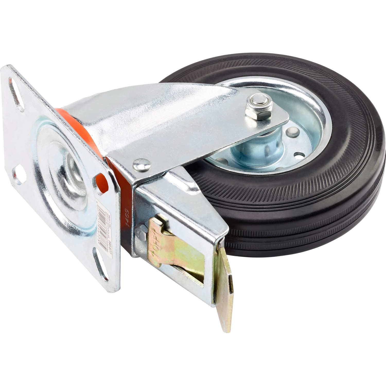 Otočné kolečko s gumovou obručí průměr 125 mm a celkovou brzdou