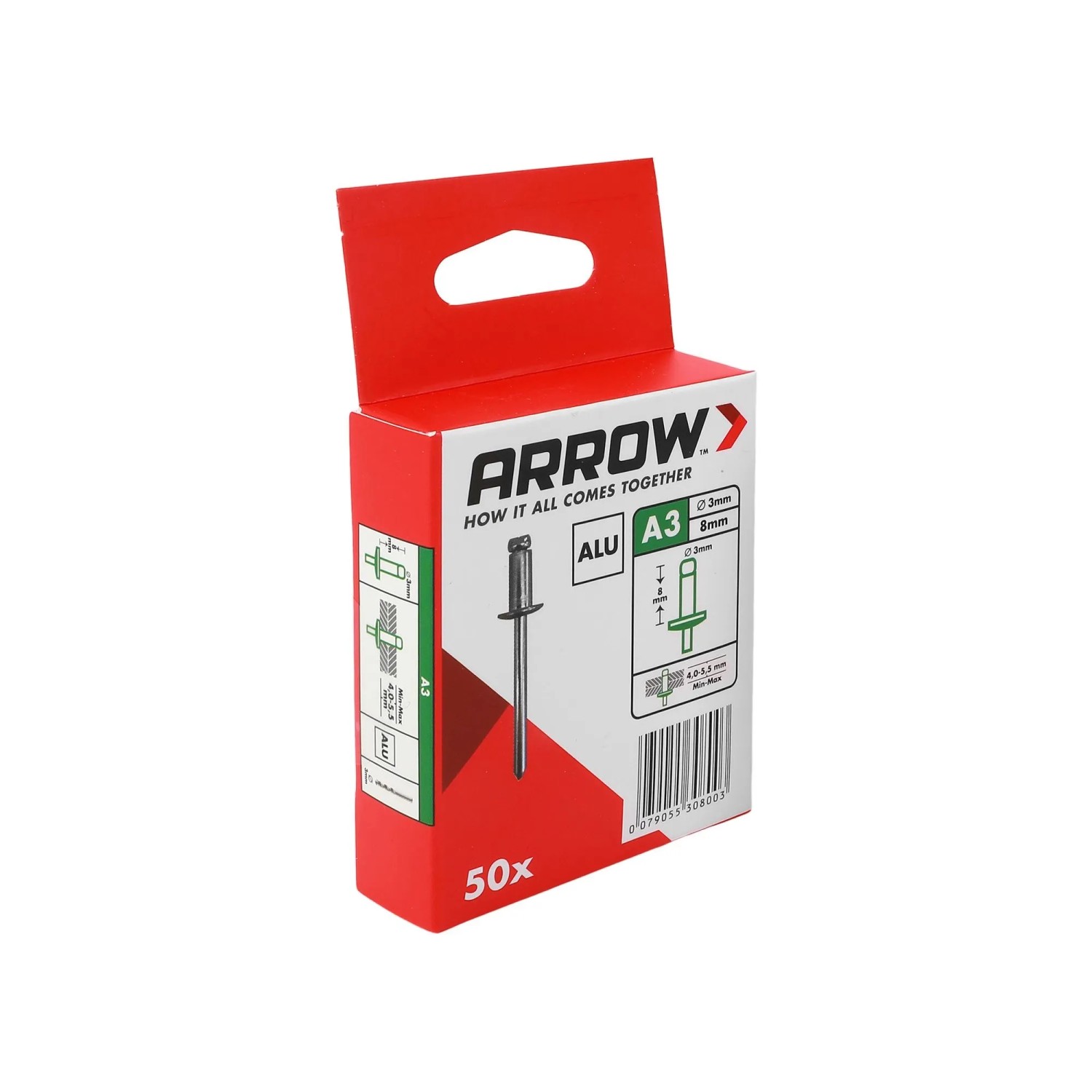 Arrow Trhací nýt RA hliník, pr. 3 x 8 mm, 50 ks