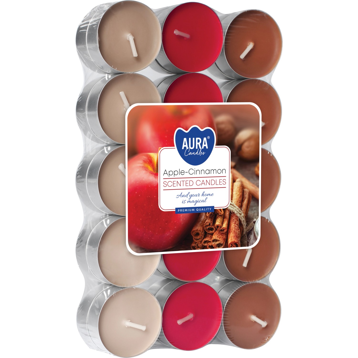 AURA Candles Vonná čajová svíčka Apple-Cinnamom pr. 3,9 cm, 30 ks