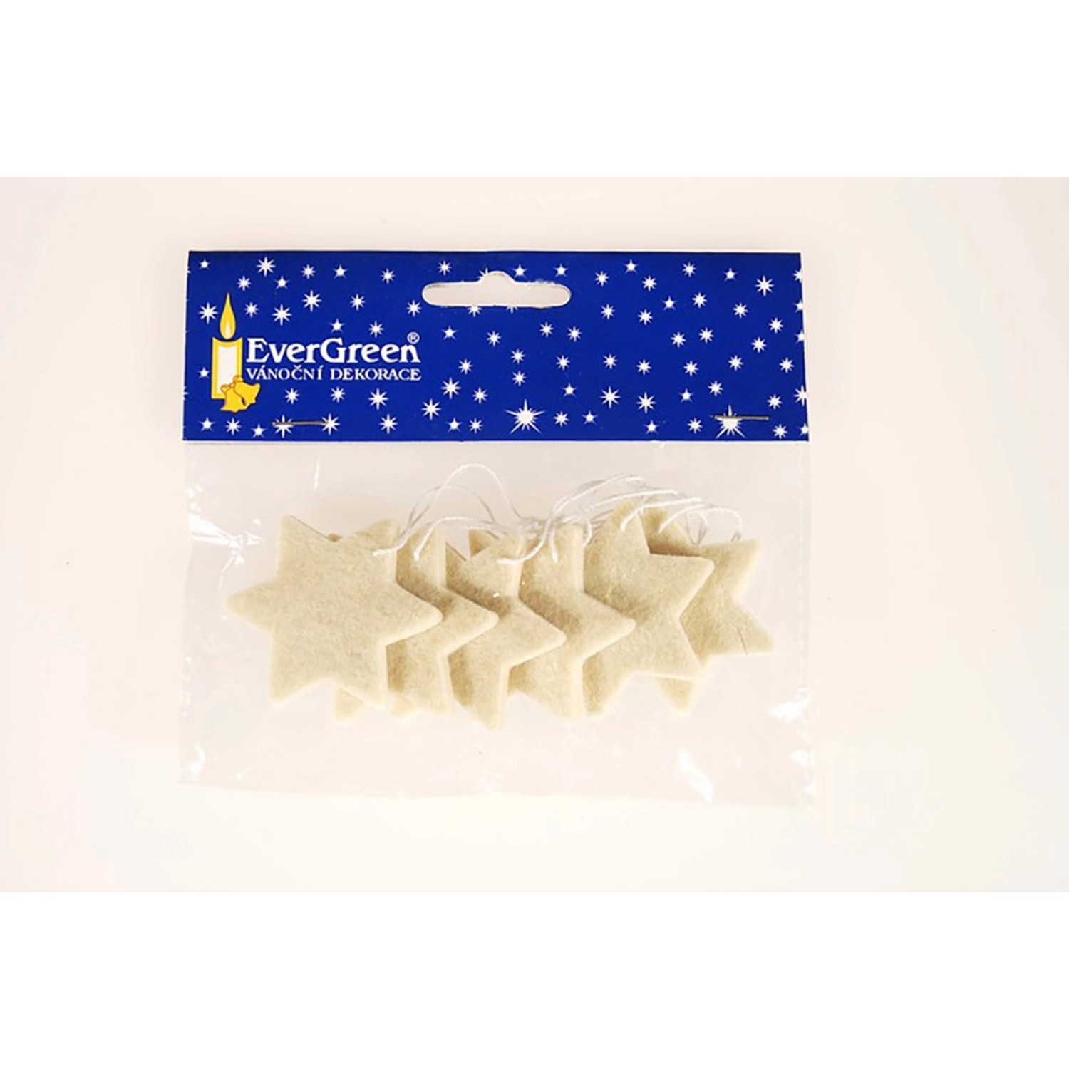 EverGreen Vánoční dekorace hvězdička plstěná krémová 5 cm, 6 ks