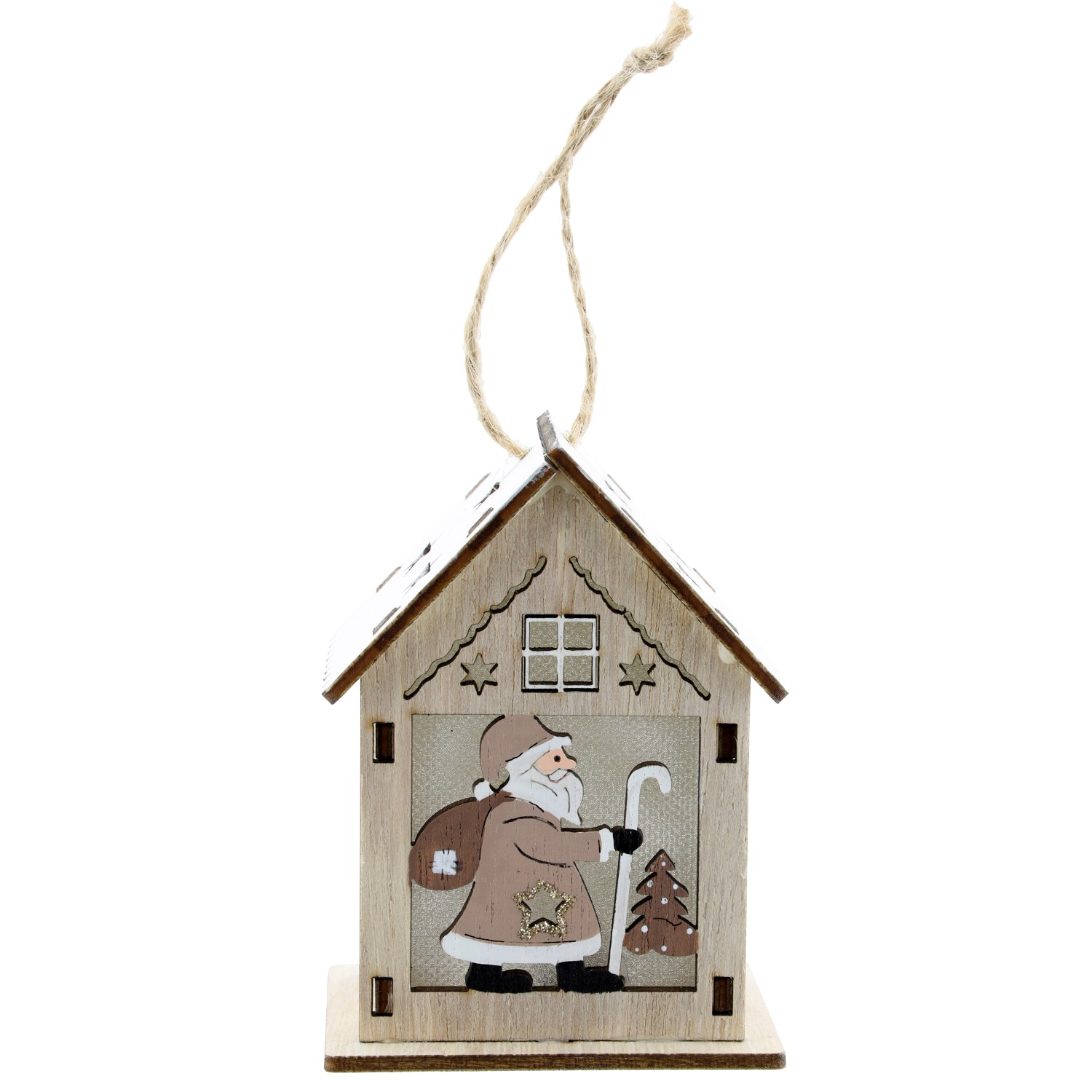 GEROMA Závěsná vánoční dekorace LED domeček dřevěný 9,5 cm, 1 ks
