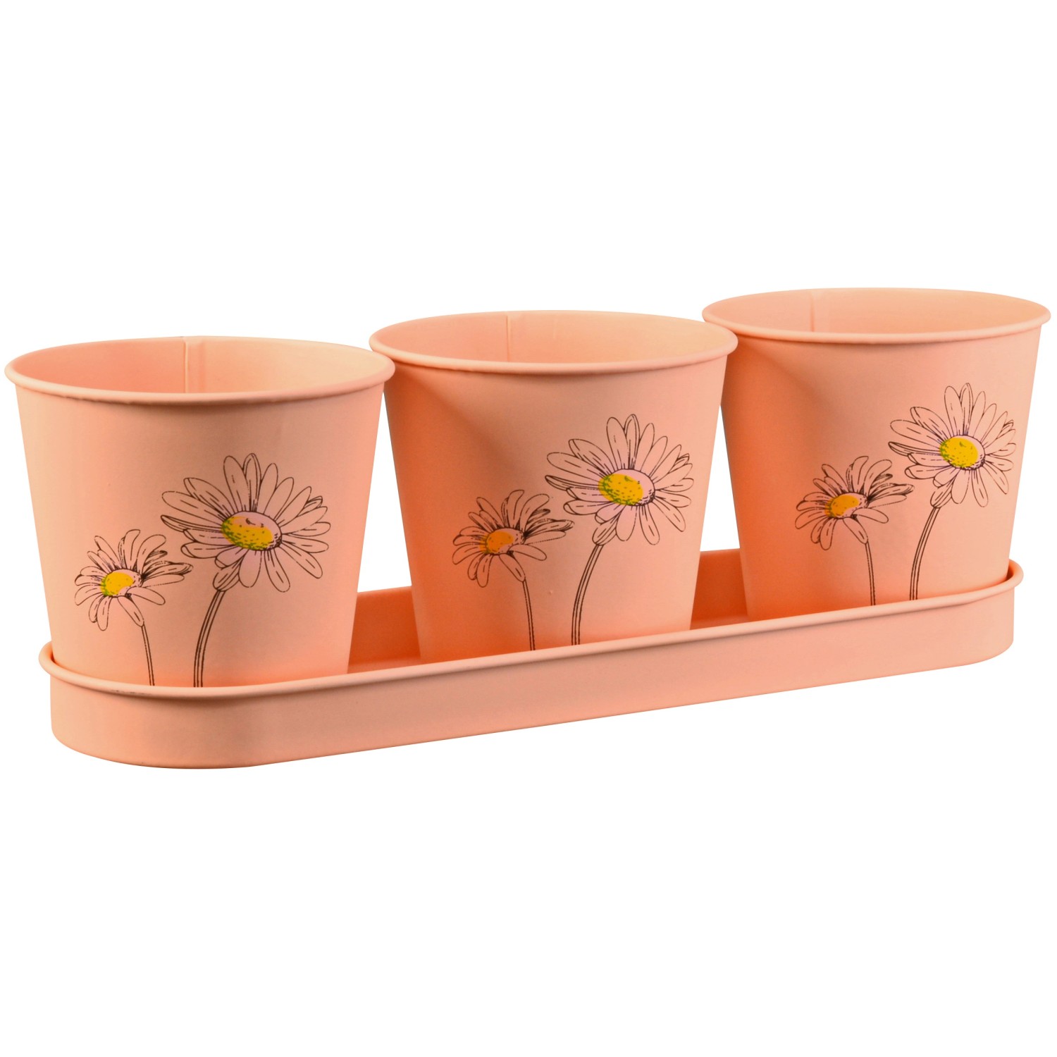 Sada zinkového květináče na bylinky, květinový potisk, lososová, 4dílná