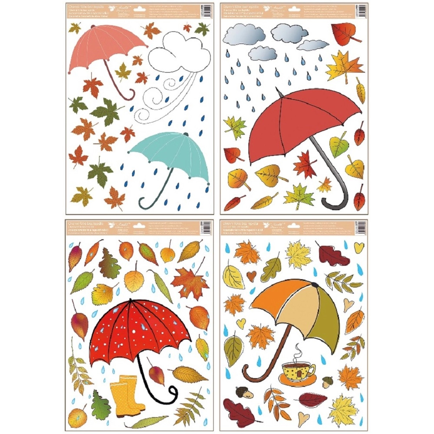 Anděl Přerov Okenní fólie podzimní deštníky, různé druhy, 1 ks, 35 x 50 cm