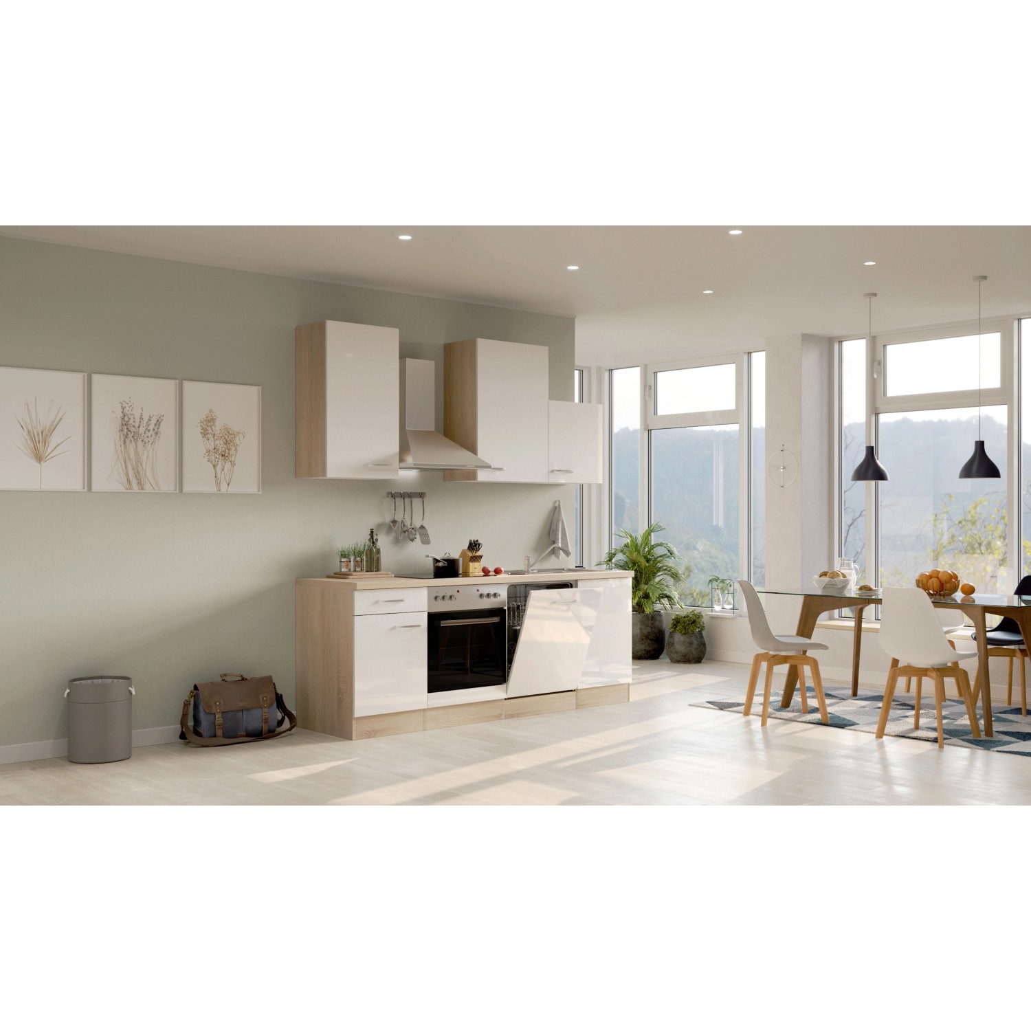 Flex-Well Kuchyně Valero 220 cm/typ 9 - trouba/varná deska/digestoř/myčka